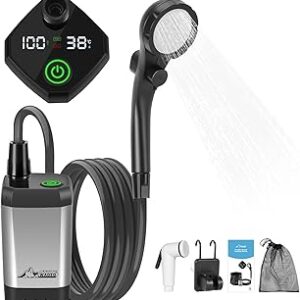 WADEO Portable Shower for Camping, 6000mAh Outdoor Electric Shower Rechargeable Pump with Intelligent Digital Display, Camping Shower Head Nozzle for Camping, Hiking, Traveling, Washing