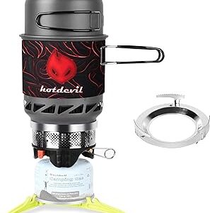 0.75+0.25L Backpacking Camping Stove Cooking System with Piezo Ignition, Outdoor Portable Burner with Pot & Metal Holder Camping Stove Kit Propane, Ideal for Hiking Fishing Hunting Emergency